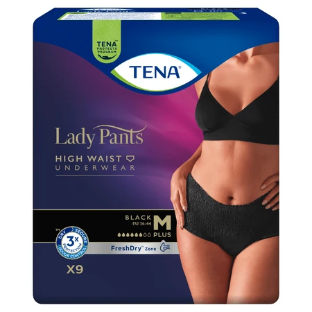 Tena Lady Pants Noir, saugfähige Slips, Größe M, 75-105 cm, Plus, 9 Stück