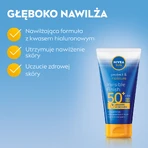 Set Nivea Sun Invisible Finish, loțiune solară hidratantă, SPF 50+, 150 ml + loțiune prelungitoare după plajă, 200 ml + geantă de plajă gratuită