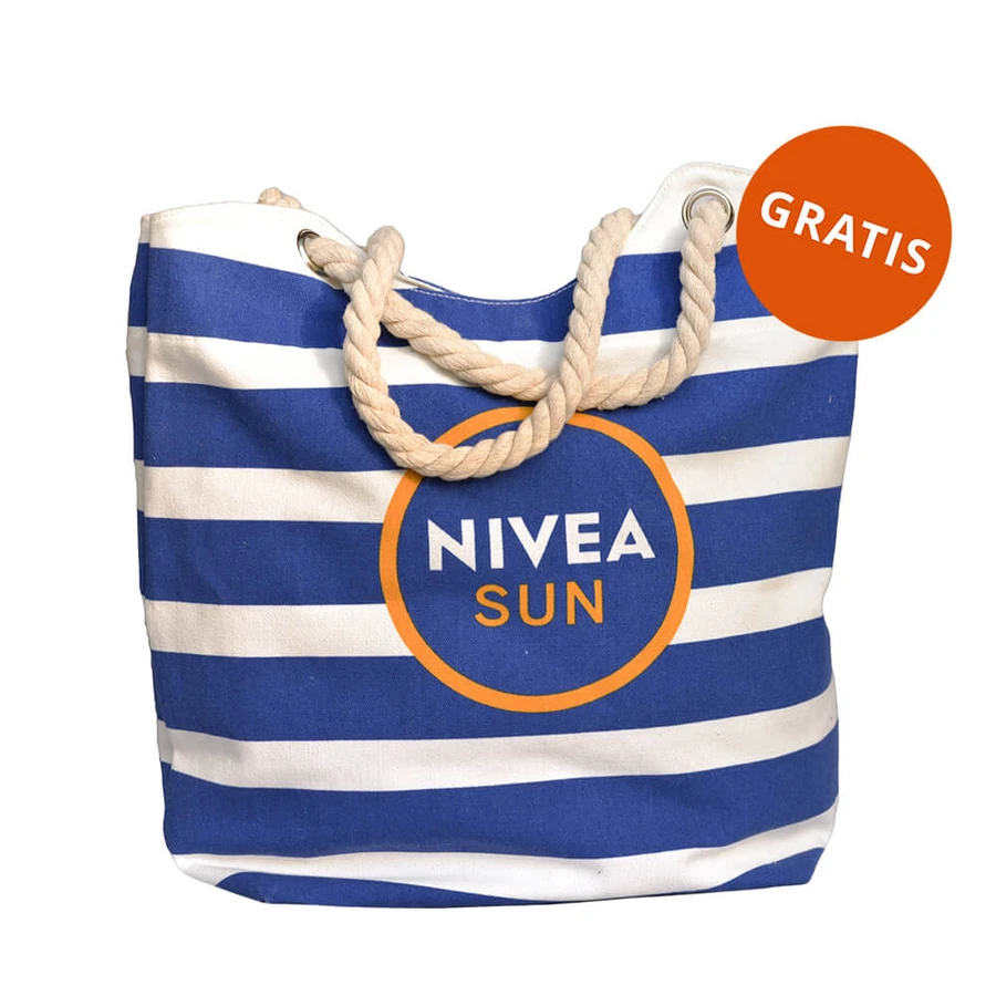 Set Nivea Sun Invisible Finish, loțiune solară hidratantă, SPF 50+, 150 ml + loțiune prelungitoare după plajă, 200 ml + geantă de plajă gratuită
