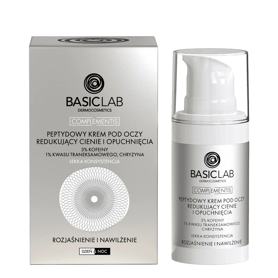 BasicLab Complementis, peptydowy krem pod oczy redukujący cienie i opuchnięcia, rozjaśnienie i nawilżenie, lekka konsystencja, 15 ml: ceny i cechy