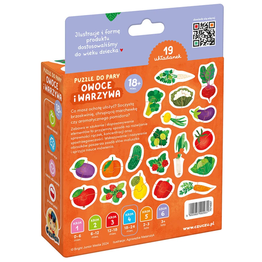 CzuCzu Paired Puzzles Fruits and Vegetables, puzzle-uri pentru copii, de la 18 luni, 38 piese