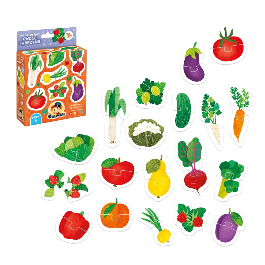 CzuCzu Paired Puzzles Fruits and Vegetables, puzzle-uri pentru copii, de la 18 luni, 38 piese