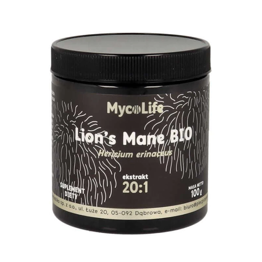 Lion's Mane - jeżówka - ekstrakt BIO 20:1 100g MYCOLIFE: ceny i cechy