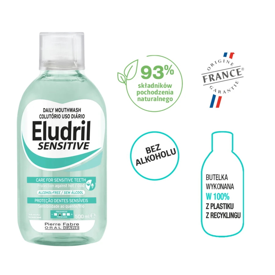 Zestaw Eludril Sensitive, płyn do płukania jamy ustnej, 2 x 500 ml: ceny i cechy