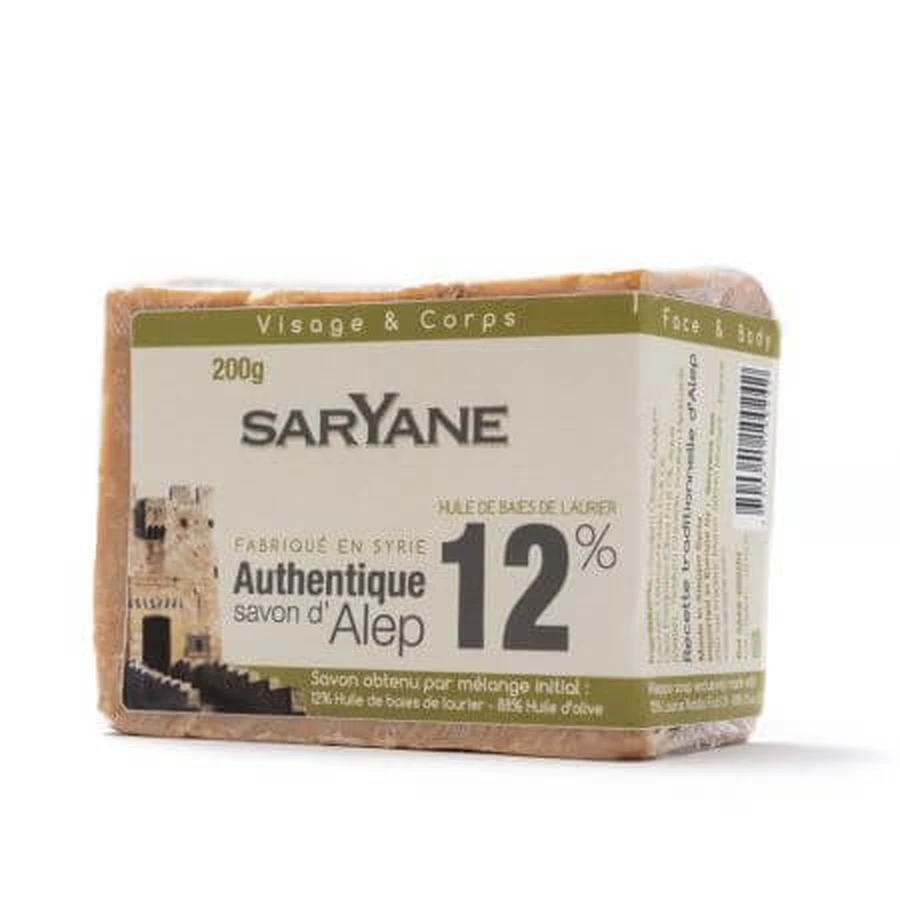 Auténtico jabón de Alepo con aceite de laurel 12%, 190 g, Saryane