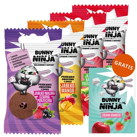 Bunny Ninja Fruit Rolls set, gustare de fructe, 4 x 15 g + carte de colorat gratuită
