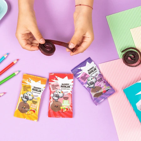 Bunny Ninja Fruit Rolls set, gustare de fructe, 4 x 15 g + carte de colorat gratuită