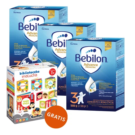 Set Bebilon Advance Pronutra 3 Junior, fórmula láctea nutritiva, a partir de 1 año, 3 x 1000 g + CzuCzu Biblioteca del niño pequeño, 4 libros para niños, a partir de 12 meses gratis