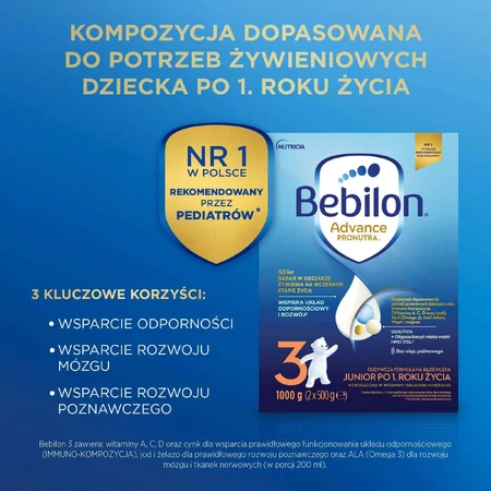 Set Bebilon Advance Pronutra 3 Junior, fórmula láctea nutritiva, a partir de 1 año, 3 x 1000 g + CzuCzu Biblioteca del niño pequeño, 4 libros para niños, a partir de 12 meses gratis