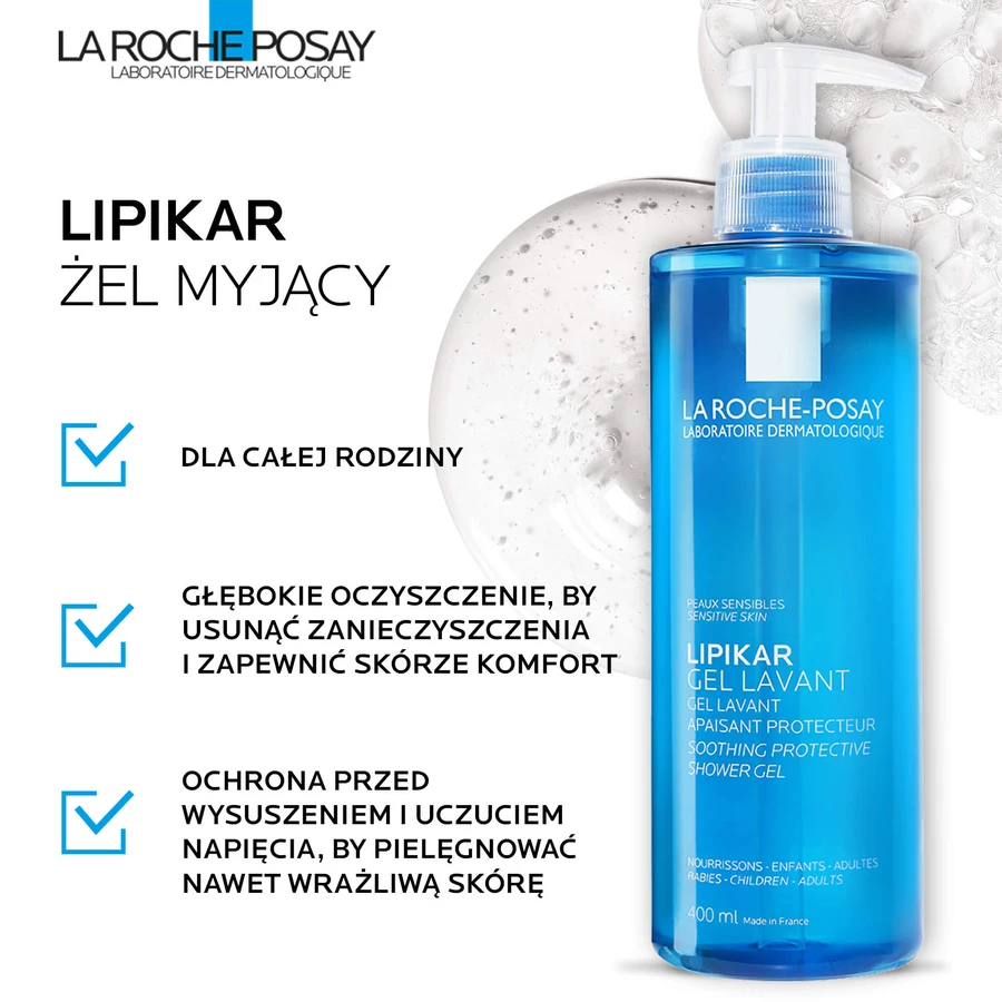 La Roche-Posay Lipikar set, gel nettoyant doux pour le visage et le corps, peau sensible, 400 ml + réserve, 400 ml