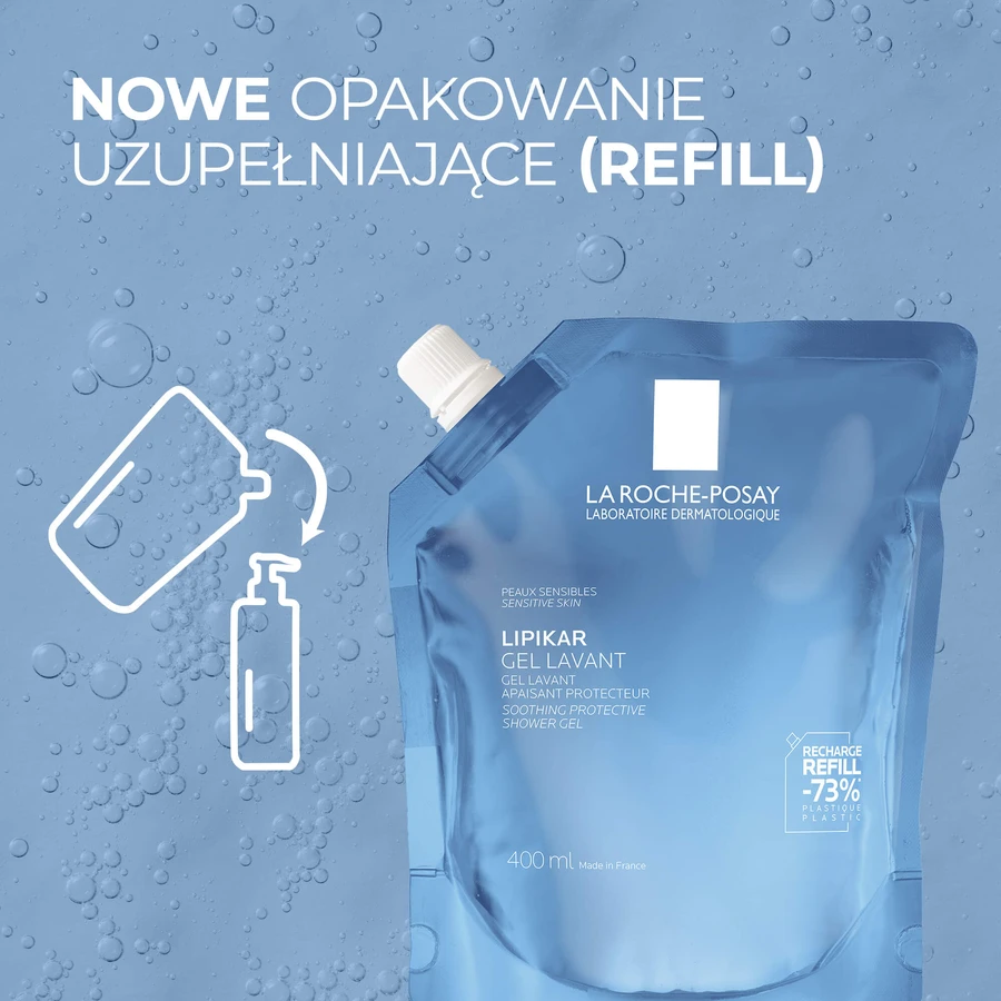 La Roche-Posay Lipikar set, gel nettoyant doux pour le visage et le corps, peau sensible, 400 ml + réserve, 400 ml
