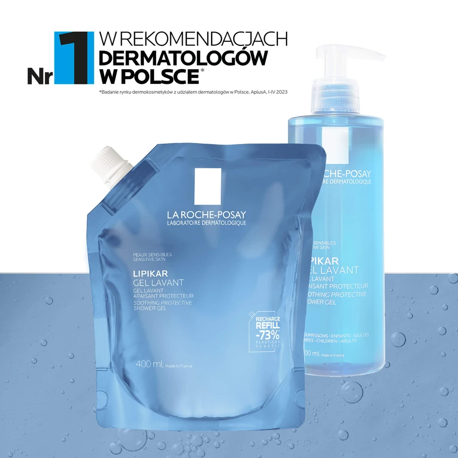 La Roche-Posay Lipikar set, gel nettoyant doux pour le visage et le corps, peau sensible, 400 ml + réserve, 400 ml
