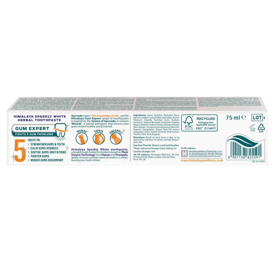 Himalaya Sparkly White set, tandpasta op kruidenbasis, whitening, 2 x 75 ml