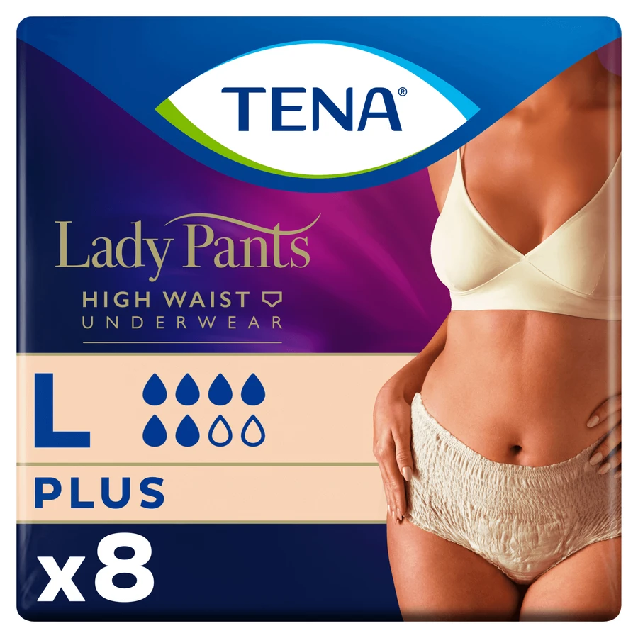 Tena Lady Pants Creme, braguitas absorbentes, talla L, 95-130 cm, Plus, 8 unidades