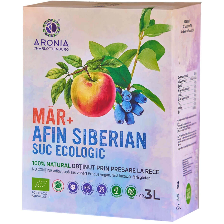 100% natürlicher und biologischer sibirischer Apfel- und Heidelbeersaft pro 3 Liter
