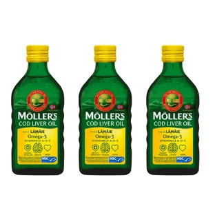 Ulei de ficat de cod cu Omega-3, peste 3 ani, aromă de lămâie, 3 x 250 ml, Möller's