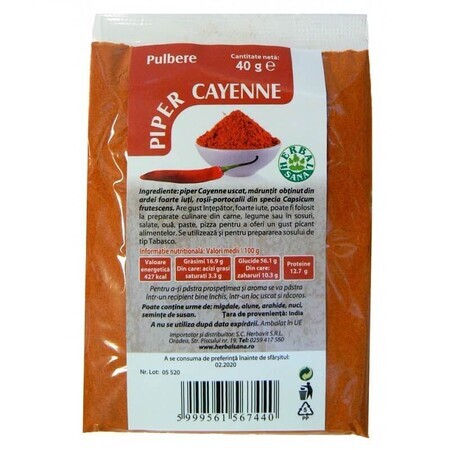 Pepe di cayenna in polvere, 40 gr, Herbal Sana