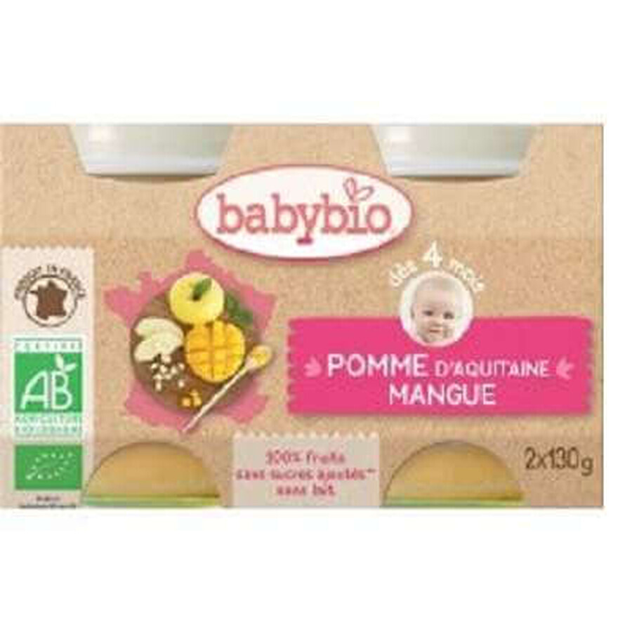 Purea di mele e mango bio, +4 mesi, 2x 130g, BabyBio