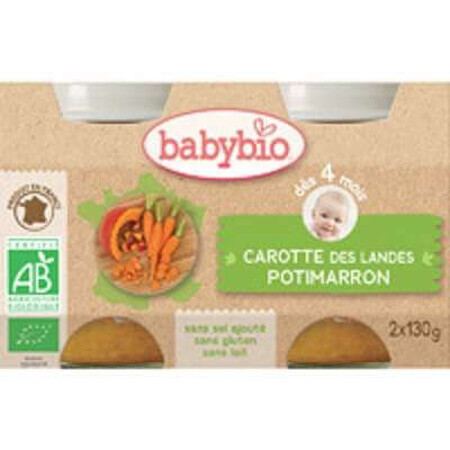 Purea di carote e zucca bio, +4 mesi, 2X130g, BabyBio