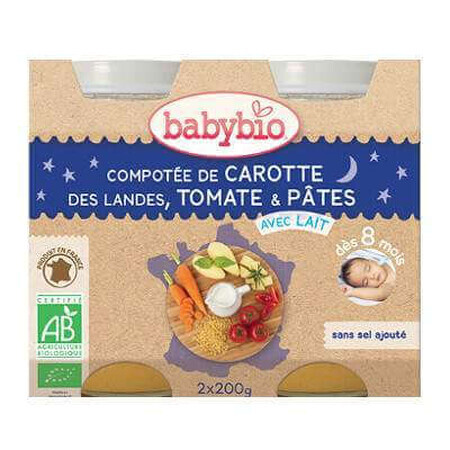 Puré ecológico de zanahoria, pasta y tomate, +8meses, 2X200g, BabyBio