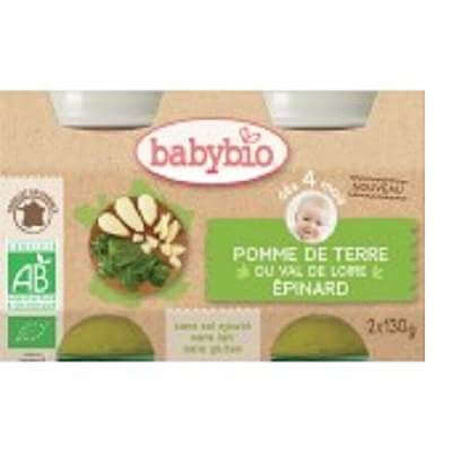 Puré de espinacas bio, +4meses, 2X130g, BabyBio