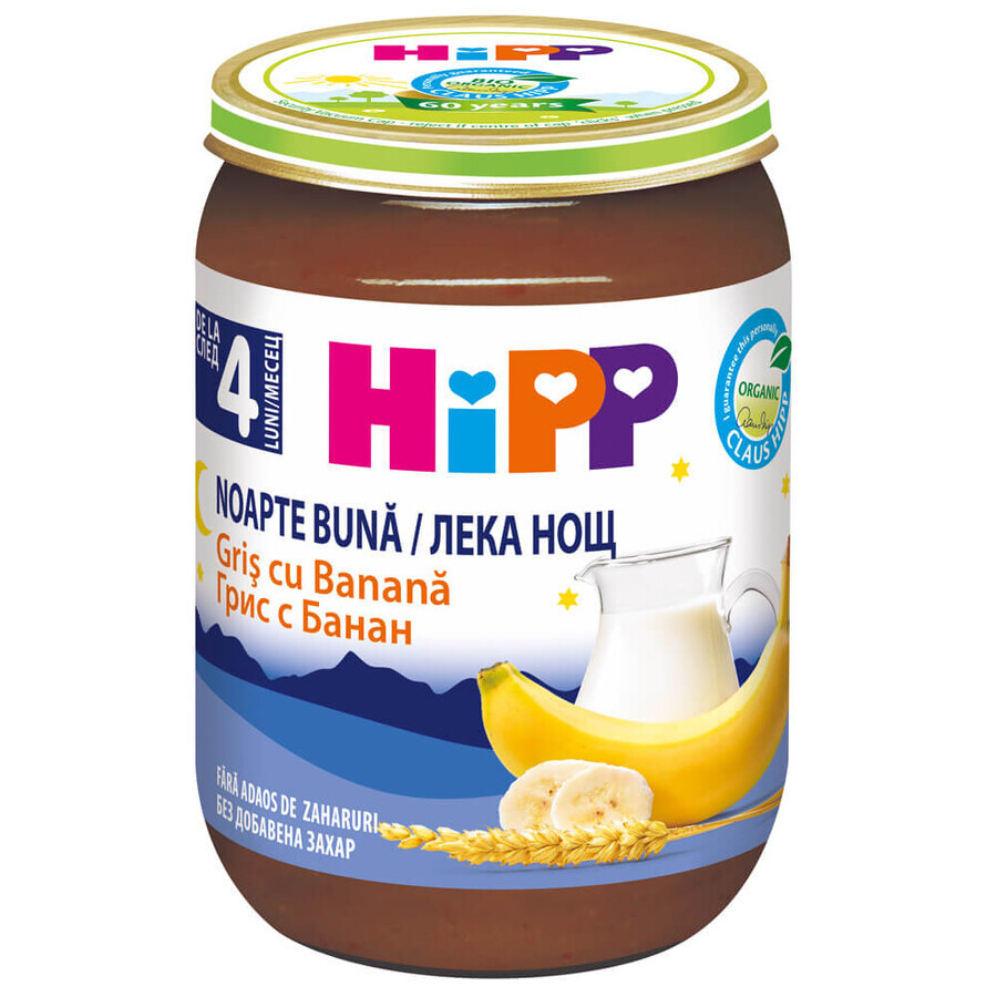 Puré con leche y plátano Buenas noches, +4 meses, 190 g, Hipp