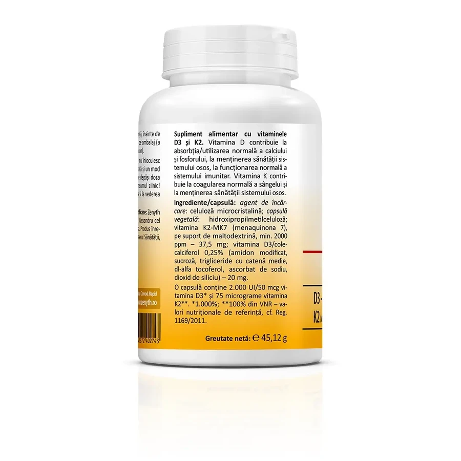 Vitamina D3 + K2, 120 capsule, Zenyth