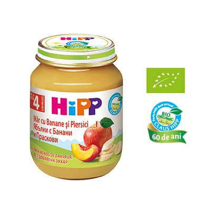 Puré de manzana, plátano y melocotón, +4 meses, 125 g, Hipp