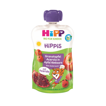 Puré de frutas con granada, acerola, manzana y frambuesa Hippis, 100 g, Hipp