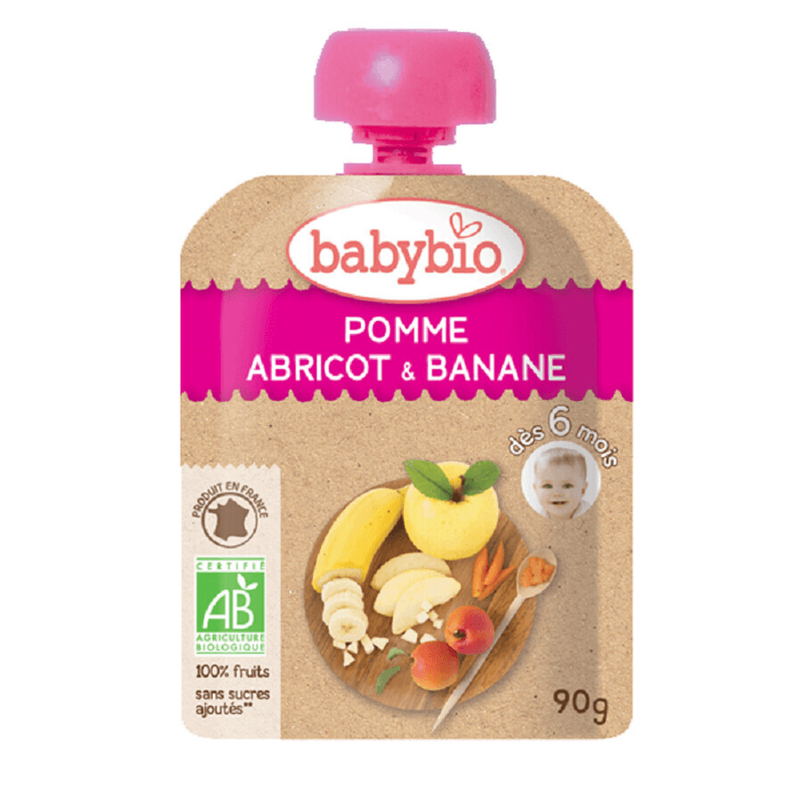 Puré de manzana, albaricoque y plátano, 90 gr, Babybio