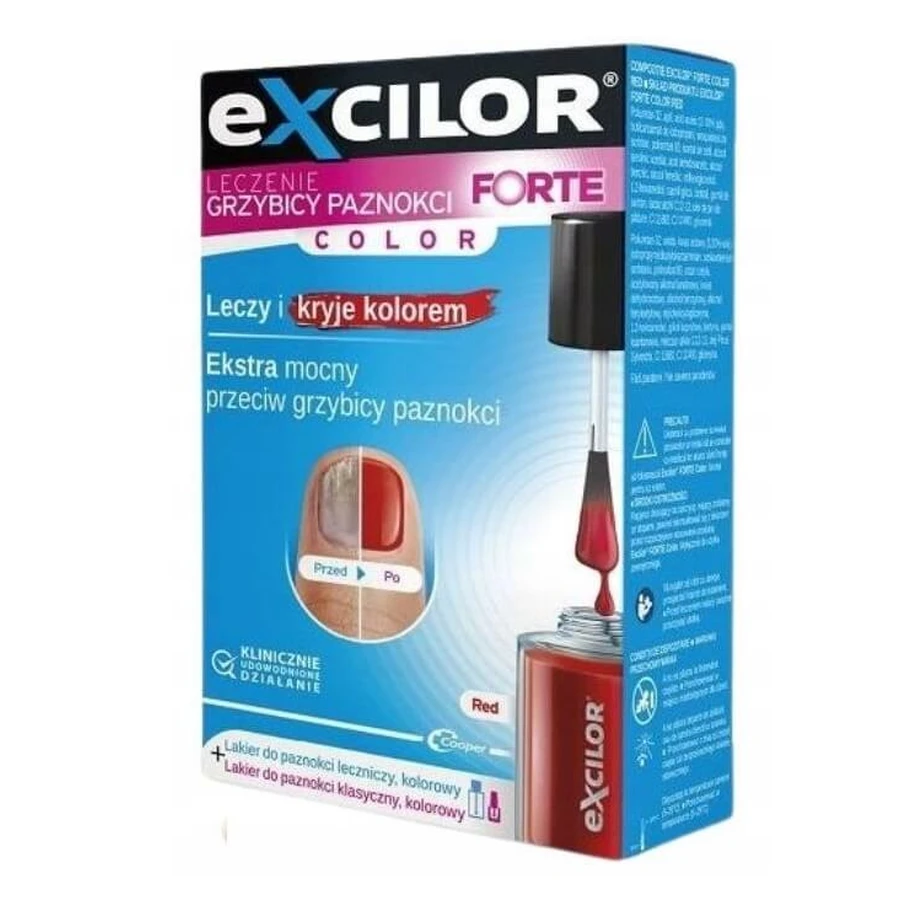 Excilor Forte Color esmalte de uñas rojo, 30 ml + 8 ml