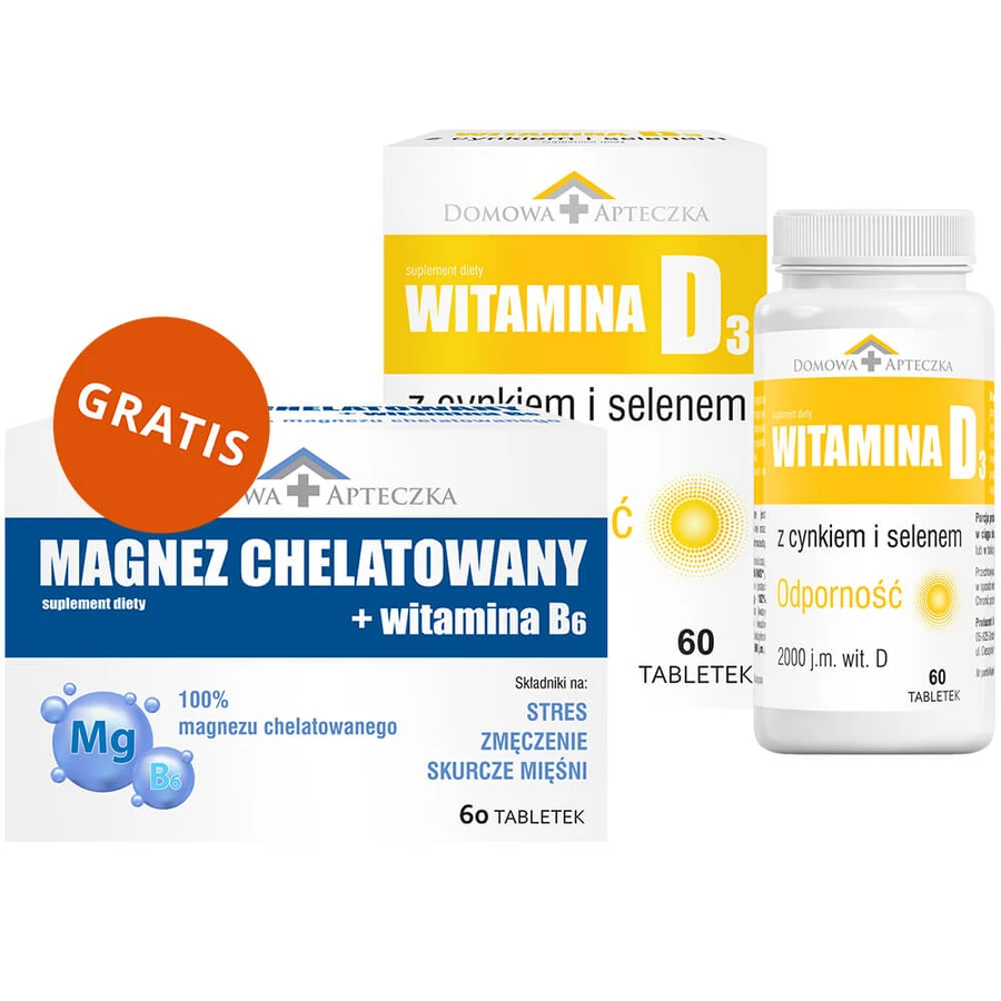 Witamina D3 z cynkiem i selenem, 60 tabletek + Magnez chelatowany + witamina B6, 60 tabletek gratis: ceny i cechy
