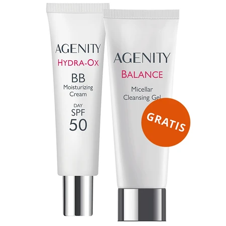Agenity Hydra-Ox, moisturizing BB cream, SPF 50, 10 light beige, 30 ml + micellar cleansing gel, 40 ml free of charge