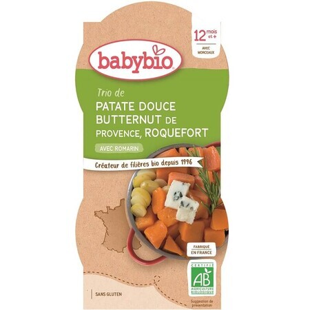 Püree aus Butternusskürbis und Roquefortkäse, 2x 200 gr, Babybio