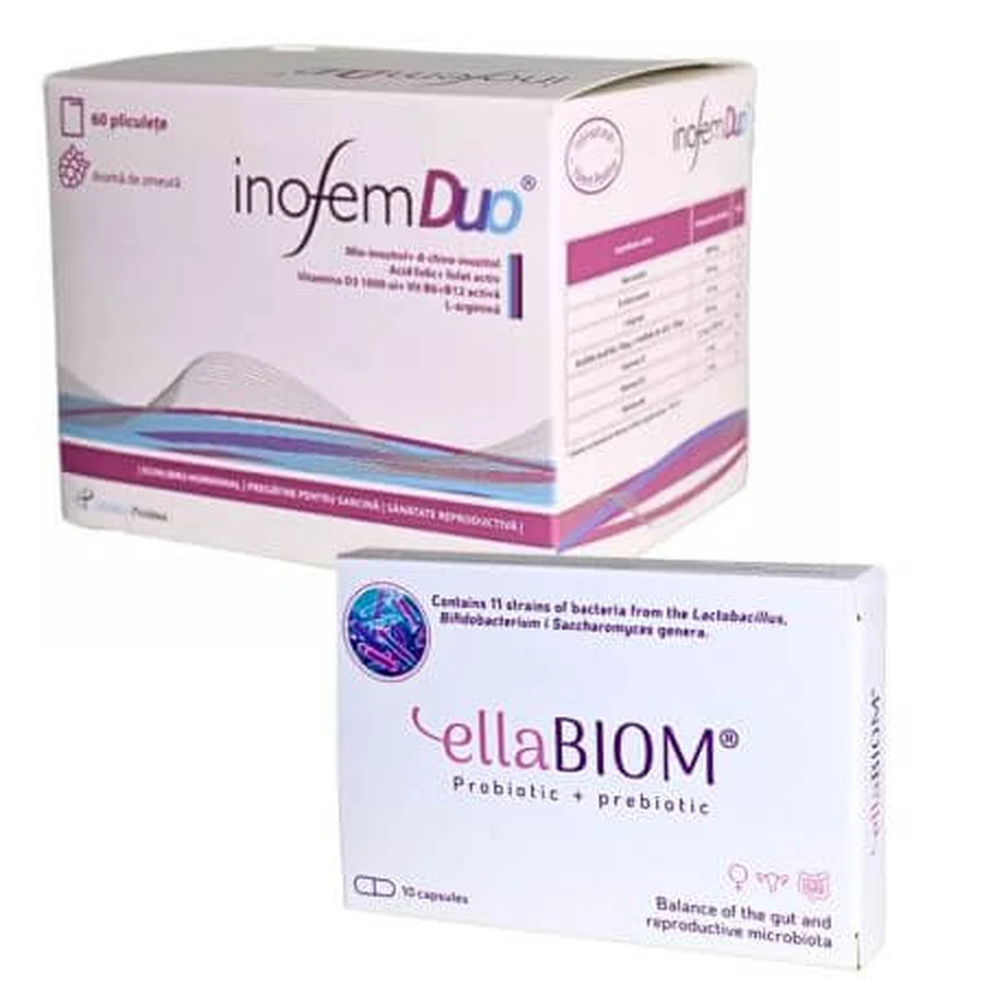 Envase Inofem Duo 60 sobres + EllaBiom Probiótico + Prebiótico 10 cápsulas, Establo Pharma
