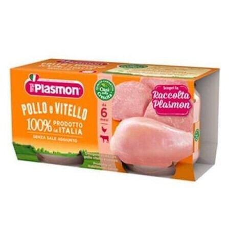 Puré homogeneizado con pollo y ternera, +6 meses, 2x 80g, Plasmon