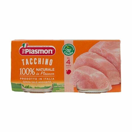 Purée de viande de dinde homogénéisée, +4 mois, 2x 80g, Plasmon