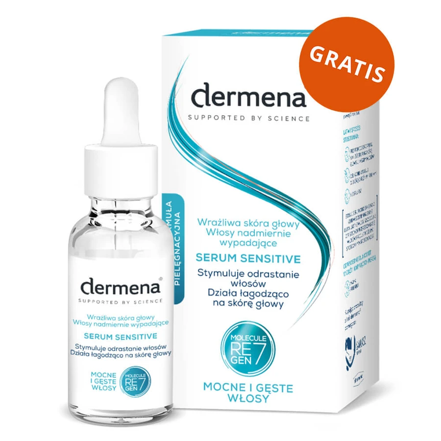 Set Dermena Hair Care, haaruitval preventieve shampoo, 200 ml + haaruitval remmende behandeling, 5 ml x 15 ampullen + haargroei stimulerend serum, 50 ml gratis