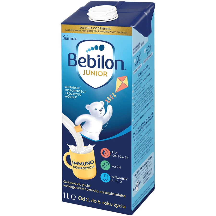 Bebilon Junior do picia, wzbogacona formuła na bazie mleka dla dzieci 2-6 lat, 1 l: ceny i cechy