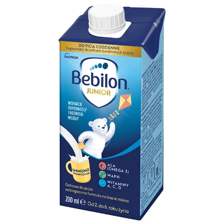 Bebilon Junior fórmula para beber, fórmula enriquecida a base de leche para niños de 2 a 6 años, 200 ml