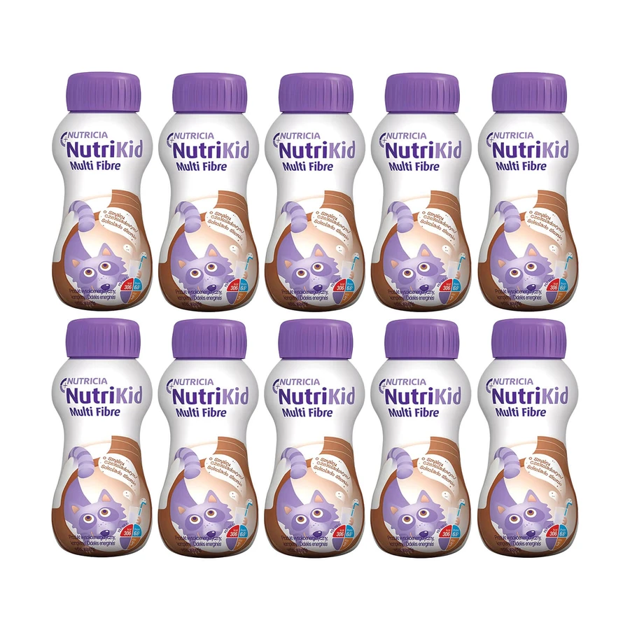 NutriKid Multi Fibre kit, preparado nutricional para niños mayores de 1 año, sabor chocolate, 10 x 200 ml