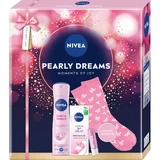 Set Nivea Pearly Dreams, antitranspirante, 150 ml + crema de día, FPS 15, 50 ml + barra de labios, 4,8 g + calcetines, 1 par