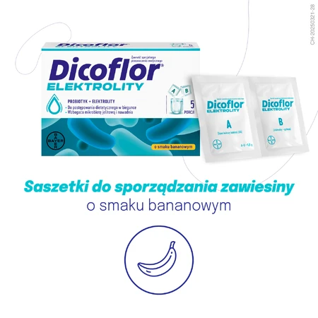 Dicoflor Elektrolity, pentru copii și adulți, aromă de banane, 10 pliculețe