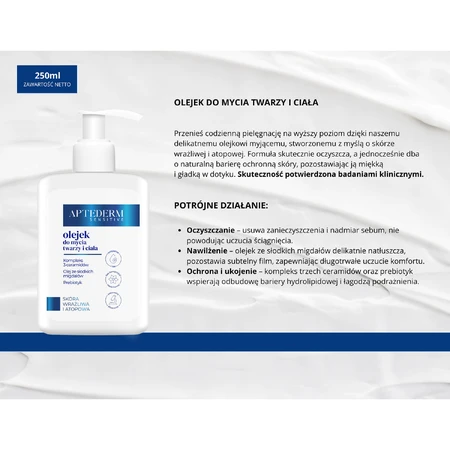 Aptederm Sensitive, gezichts- en lichaamsreinigingsolie, gevoelige en atopische huid, 250 ml