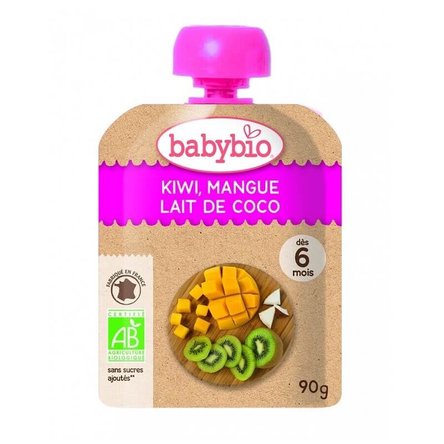 Purée de kiwi, mangue et noix de coco en sachet, 90 g, Babybio