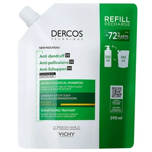 Vichy Dercos Anticaspa DS, champú anticaspa, cabello seco, recambio, 390 ml