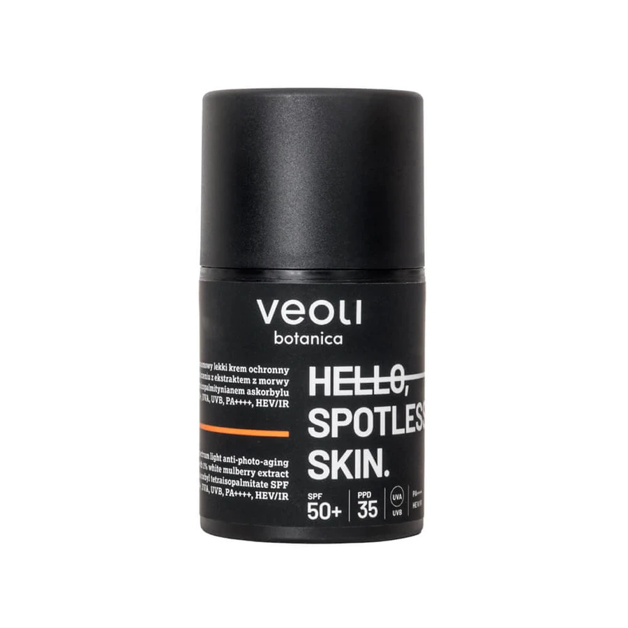 Veoli Botanica Hello, Spotless Skin, broad-spectrum lightweight anti-photo-aging protection cream for hyperpigmented skin, SPF 50+, 50 ml