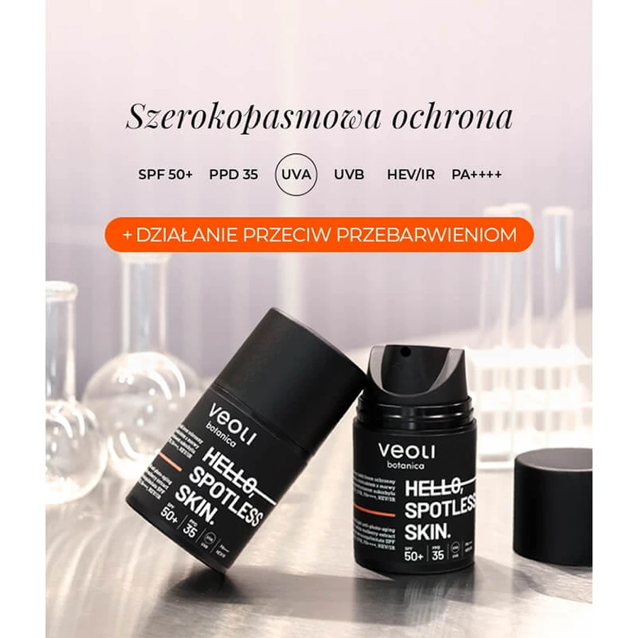 Veoli Botanica Hello, Spotless Skin, broad-spectrum lightweight anti-photo-aging protection cream for hyperpigmented skin, SPF 50+, 50 ml
