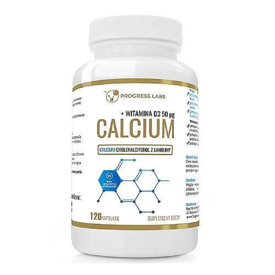 Progress Labs Calcium + Vitamine D3, 120 gélules