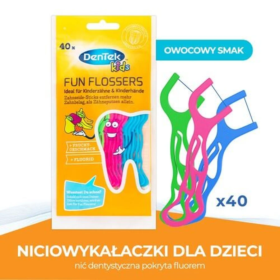DENTEK Kids Wykałaczki z nicią dentystyczną dla dzieci Fyn Flossers, 40szt: ceny i cechy